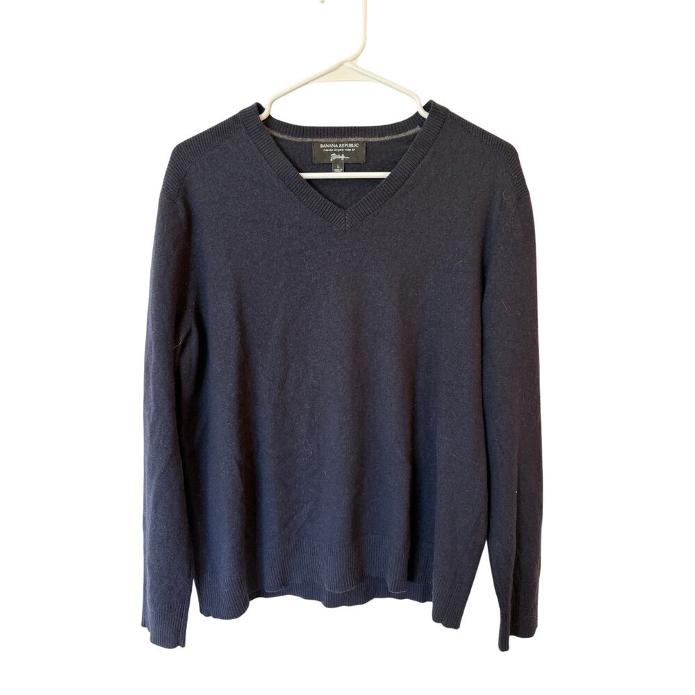 Banana Republic Long Sleeve V-Neck Pullover Merino Wool Sweater Blue Men's Large